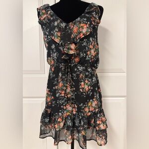 Myth Black Floral Ruffle Mini Dress
